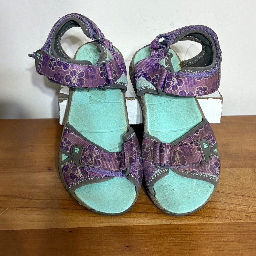Merrell Surf Strap Sandal 2.0 Kids Size 2M Purple Floral Mint MC52330